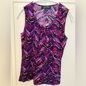 Kasper Sleeveless Blouse with Purple, Fuchsia, Black Abstract Print